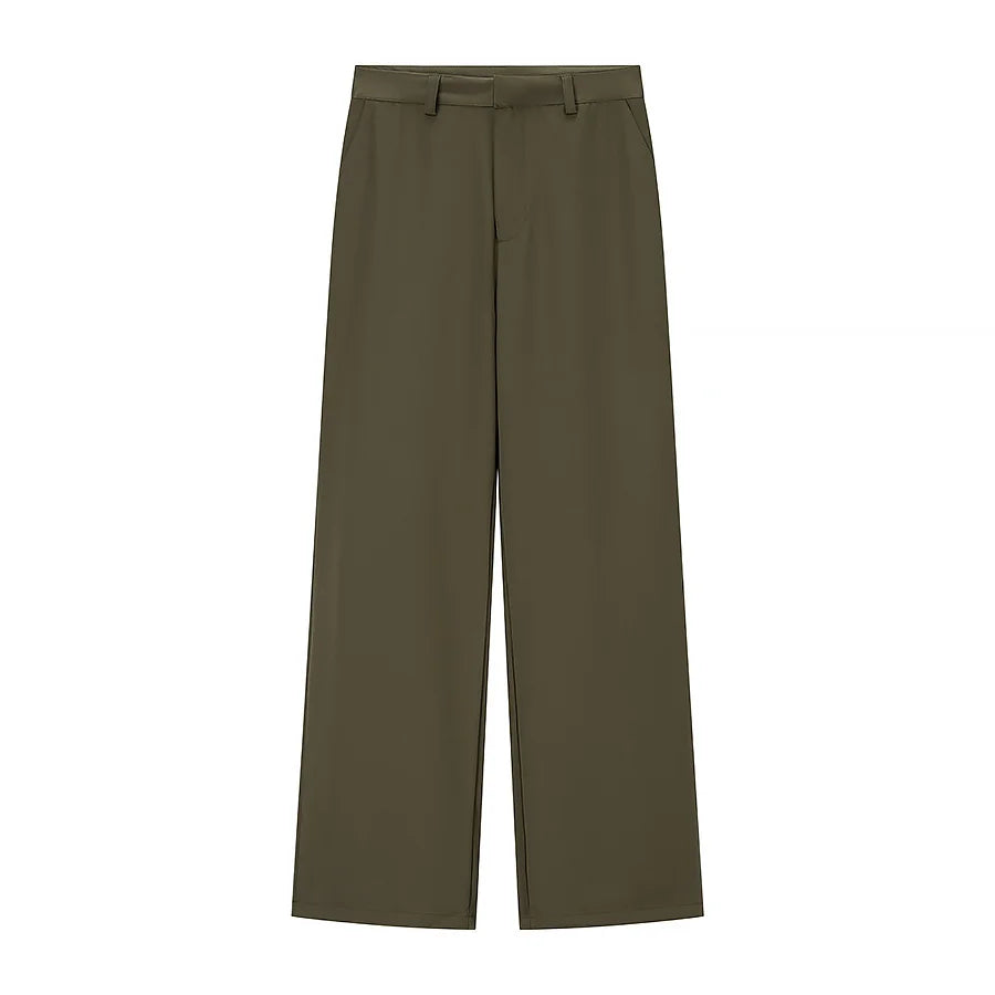 Women's V-Neck Buckle Vest & High Waist Wide-Leg Pants – Chic 2-Piece Office Set
