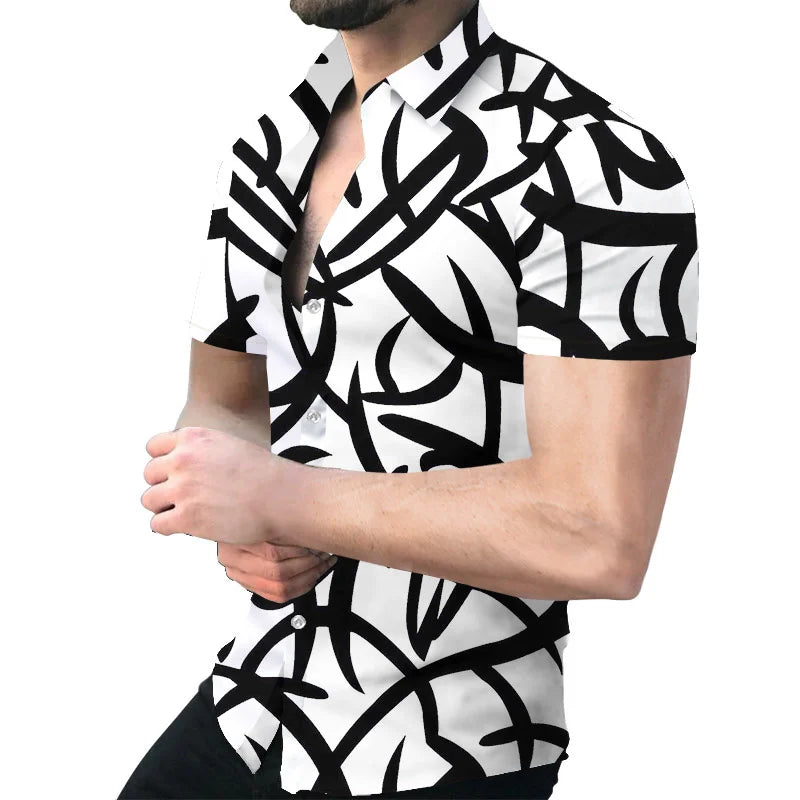 2023 New High Quality Hawaiian Baroque Short Sleeve 3D Printed Men's Shirt