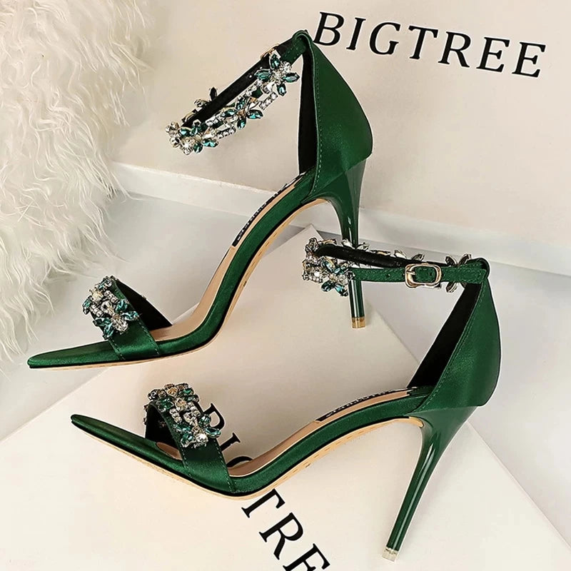 BIGTREE Shoes Open Toe Rhinestones Sandals Women 2026 New Designer Sexy High Heels Sandals Female Shoes Summer Heeled Sandals
