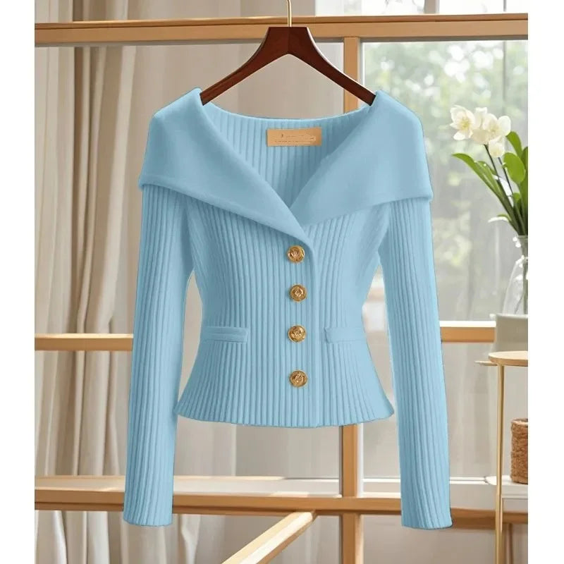 Women's Slim-Fit Knit Cardigan — Long Sleeve Button-Up Sweater Coat