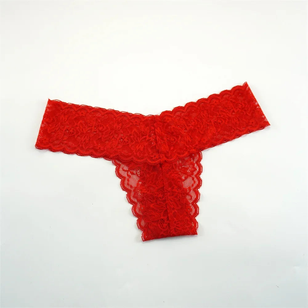 Women's Lace Thong Panties – 3-Pack Low-Rise Transparent Sexy Lingerie Set