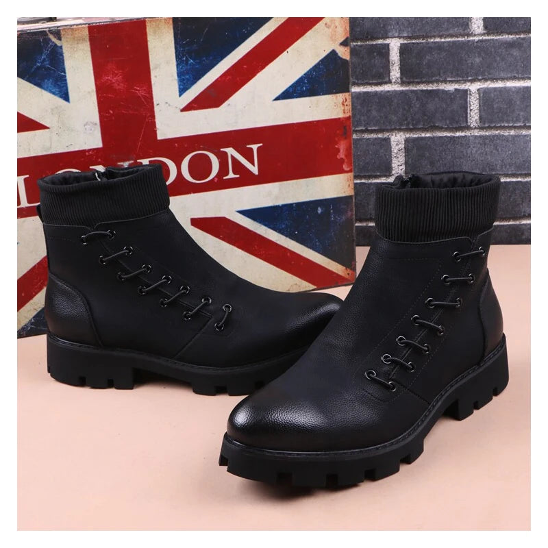 Men's Genuine Leather Platform Cowboy Ankle Boots – Punk Style by RAINTAKI