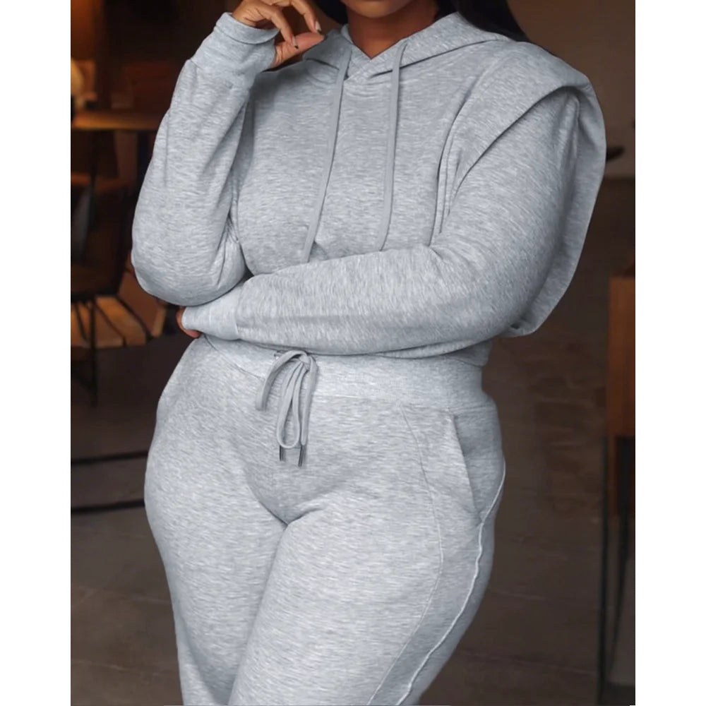 Women's 2-Piece Hoodie & Wide Leg Jogger Set – Slim Fit Casual Loungewear