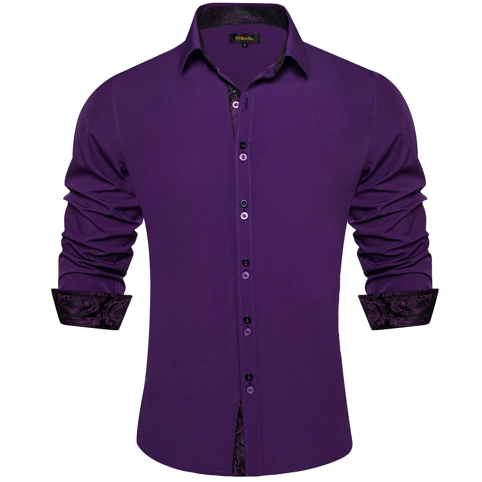 Men's Polyester Cotton Solid Black Shirts Long Sleeve Blue Paisley Patchwork Social Casual Dress Shirt Elegant Men Clothing