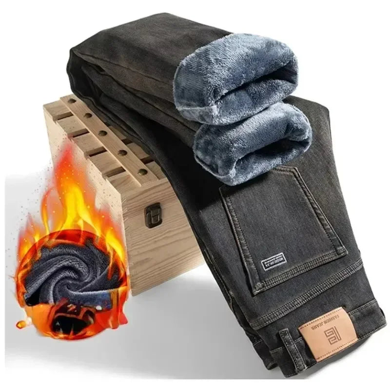 Men's Fleece-Lined Straight Jeans – Warm Winter Denim