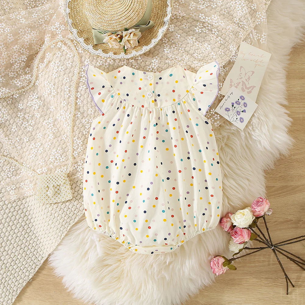 Baby Girl Polka Dot Cotton Jumpsuit – Summer Bodysuit (0–18M)