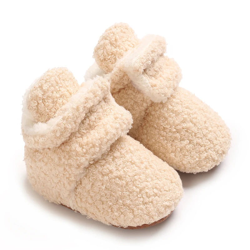0-18M Apricot New Soft Winter Boots Baby Girl Boy Winter Warm Shoes Solid Fashion Toddler Fuzzy Balls First Walkers Kid Shoes