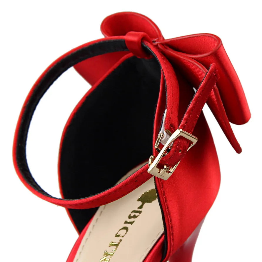 Women's High Heel Bow Sandals – Satin Ankle Strap Stiletto Heels 8cm & 10cm