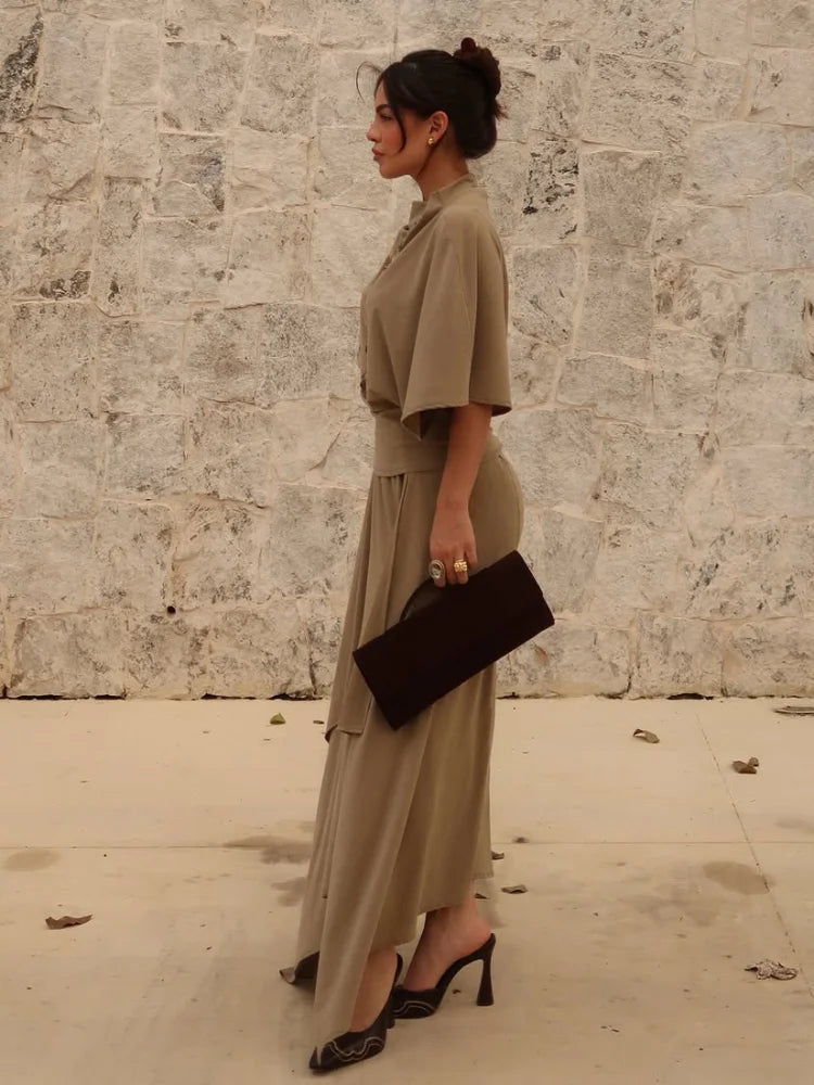 Women's Elegant Batwing Sleeve Top & Asymmetric Maxi Skirt Set – 2-Piece Chic Outfit