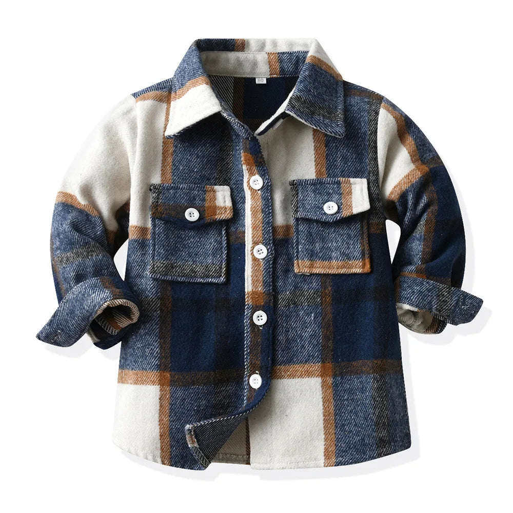 Kids' Korean Plaid Double-Breasted Cardigan Coat – Trendy Unisex Short Jacket for Boys & Girls