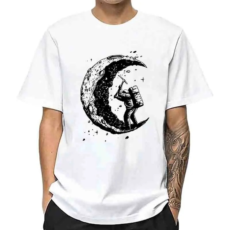 Men's Moon Print Casual T-Shirt — Breathable Cotton Blend Summer Tee