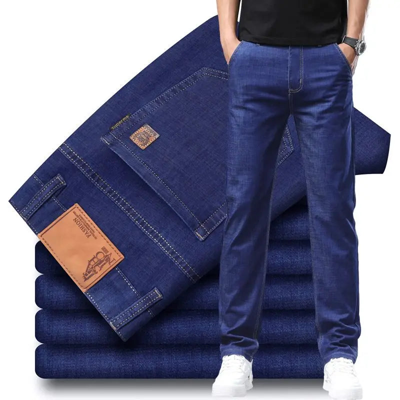 Men's Slim Straight Stretch Jeans – Lightweight Smart Casual Denim Pants