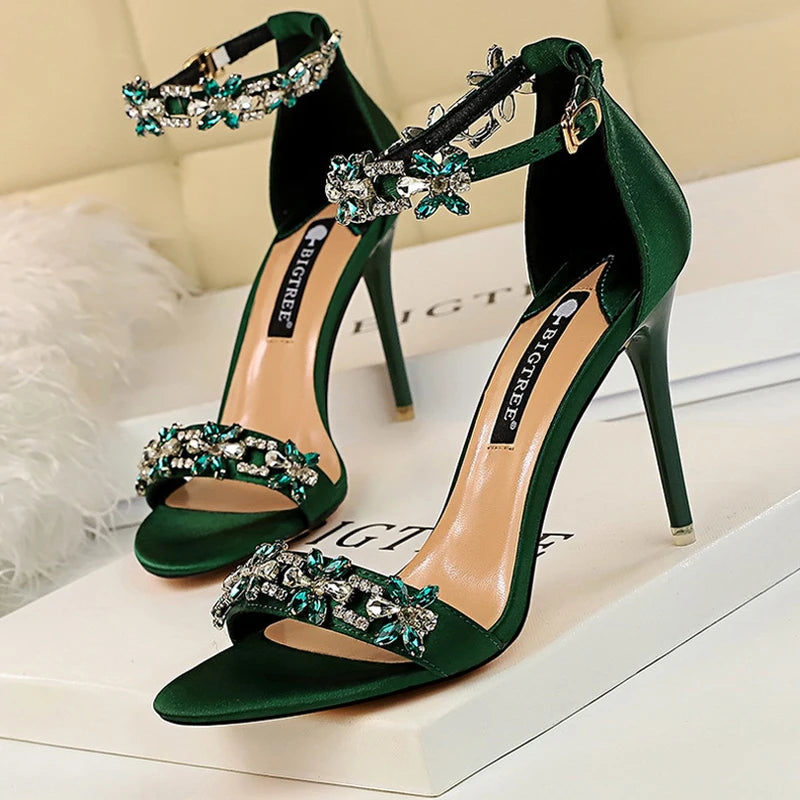 BIGTREE Shoes Open Toe Rhinestones Sandals Women 2026 New Designer Sexy High Heels Sandals Female Shoes Summer Heeled Sandals