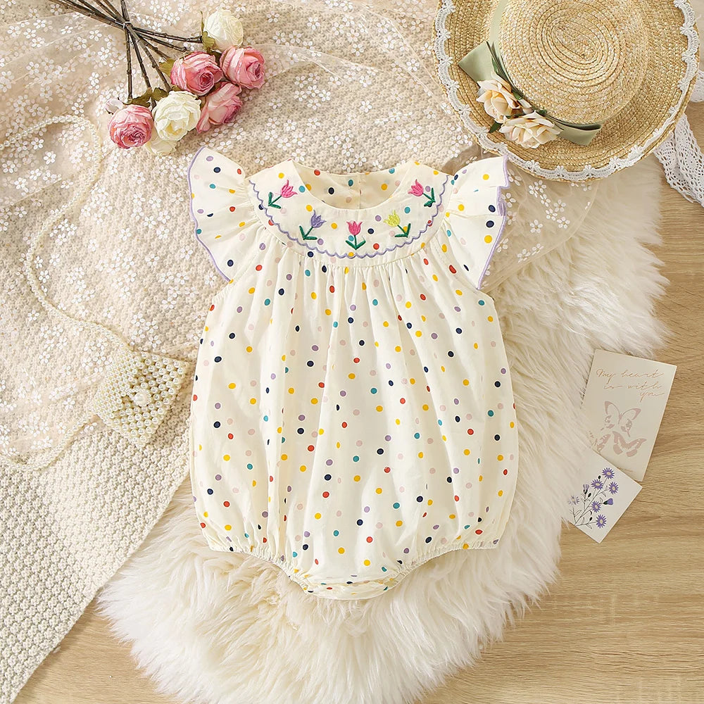 Baby Girl Polka Dot Cotton Jumpsuit – Summer Bodysuit (0–18M)