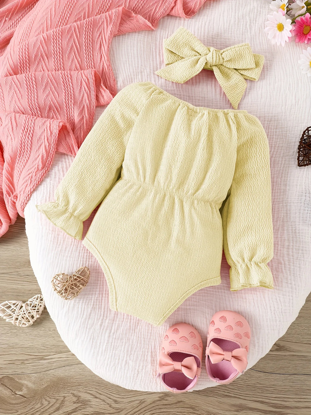 Baby Girl Long-Sleeve Onesie & Kerchief Set — Bow 2-Piece