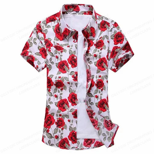 Summer Floral Hawaiian Shirts Men Fashion Short Sleeve Shirt Flower Blouse Turn Over Collar Casual Lapel Camisas Men's Clothing