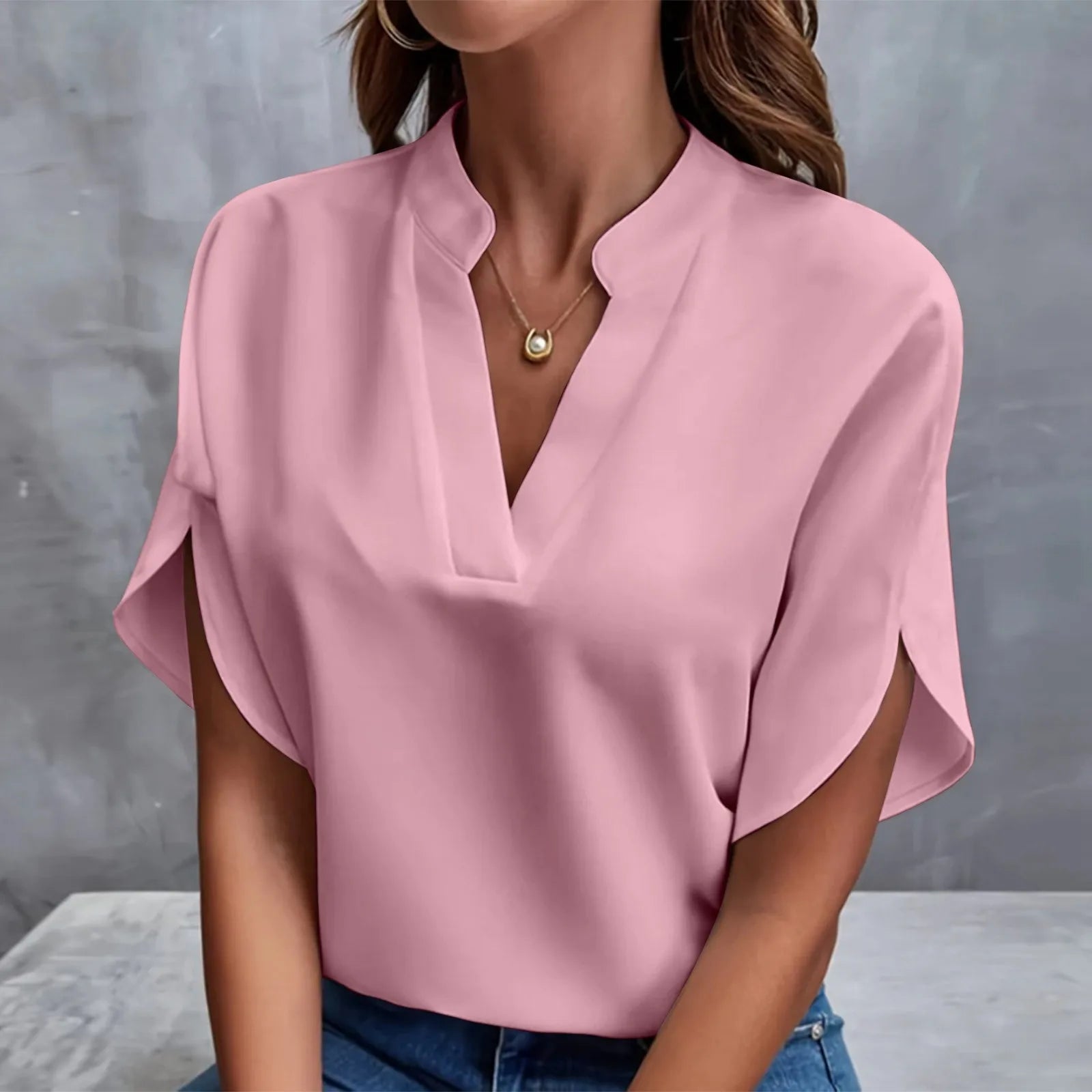 Women's Casual Chiffon Blouse | Mandarin Collar 3/4 Sleeve Pullover Top | 8 Colors | S–XXL