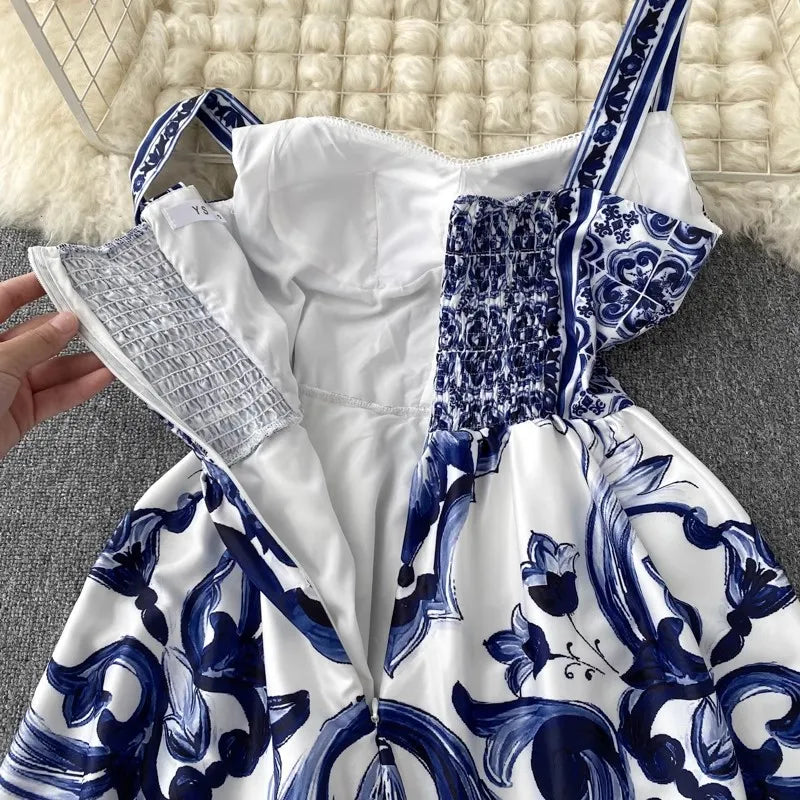 Women's Printed Maxi Dress – V-Neck Spaghetti Strap Beach Vacation Dress