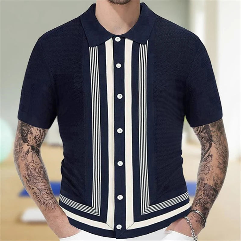 High End Jacquard Striped Polo Shirts For Men Short Sleeve Elastic Summer Quality Viscose Knitted Smart Casual Camisas De Hombre