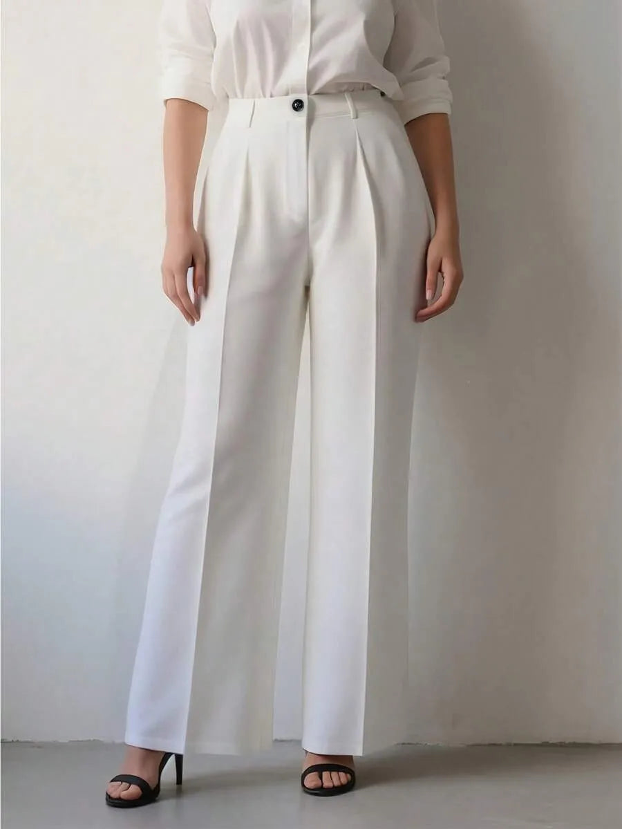 European and American cross-border spring and autumn fashion solid color casual high-waist loose work trousers with pockets