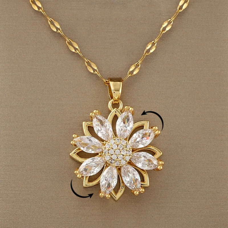 360° Rotating Sunflower Pendant Necklace | Women's Gift Jewelry