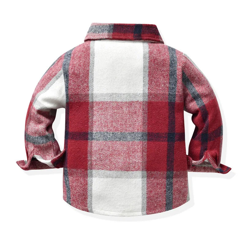 Kids' Korean Plaid Double-Breasted Cardigan Coat – Trendy Unisex Short Jacket for Boys & Girls