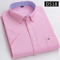 100% Cotton Breathable Men Oxford Short Sleeve Summer Plaid Shirts Striped Male Clothes Business Regular Fit Oversized
