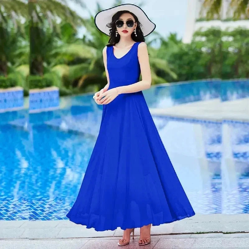Women's Bohemian Chiffon Maxi Dress & Shawl Set – Spaghetti Strap A-Line