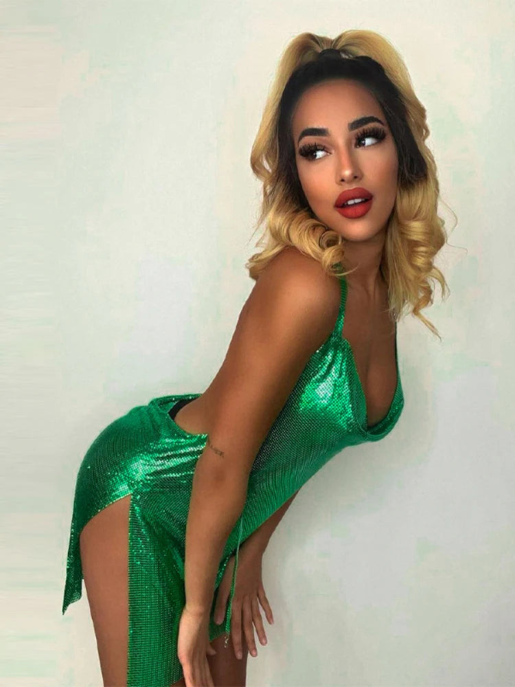 Women's Sequin Backless Spaghetti Strap Mini Dress – Sexy Party & Club Dress
