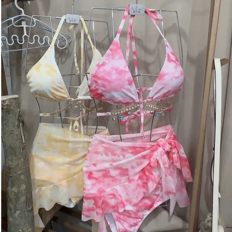 Sexy Bikini Swimsuit for Women Beach Vacation Style Three-Point Mini Dress Slimming Small Chest Ideal for Swimming at Beach