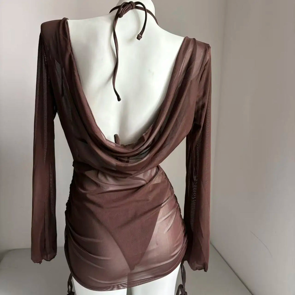 2026 3 Pieces Set Swimsuit Women Thong Swimwear Sexy Matching Bikini Set Long Sleeve Dress Cover Up Beachwear Bathing Suit