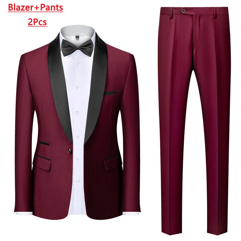 M-6XL Men's Casual Business Have Smoking Suit High End Brand Boutique Fashion Blazer Vest Pants Groom Wedding Dress Party Suit
