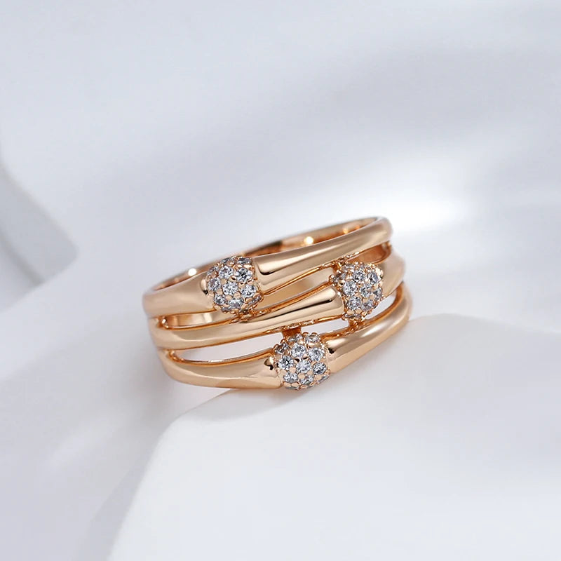 Rose Gold Zircon Cocktail Ring for Women – Wide Band Statement Jewelry