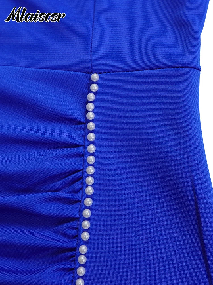 Mlaiscsr Elegant Short Sleeve Beading Bodycon African Midi Dress for Women Fashion Office Work Club Party Birthday Vestidos 2025