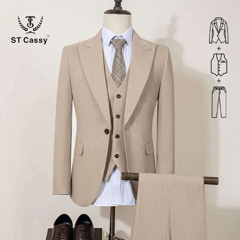 ST Cassy high-quality striped suits for men slim fit luxurious and elegant men's business suit 3-piece set party full men's suit