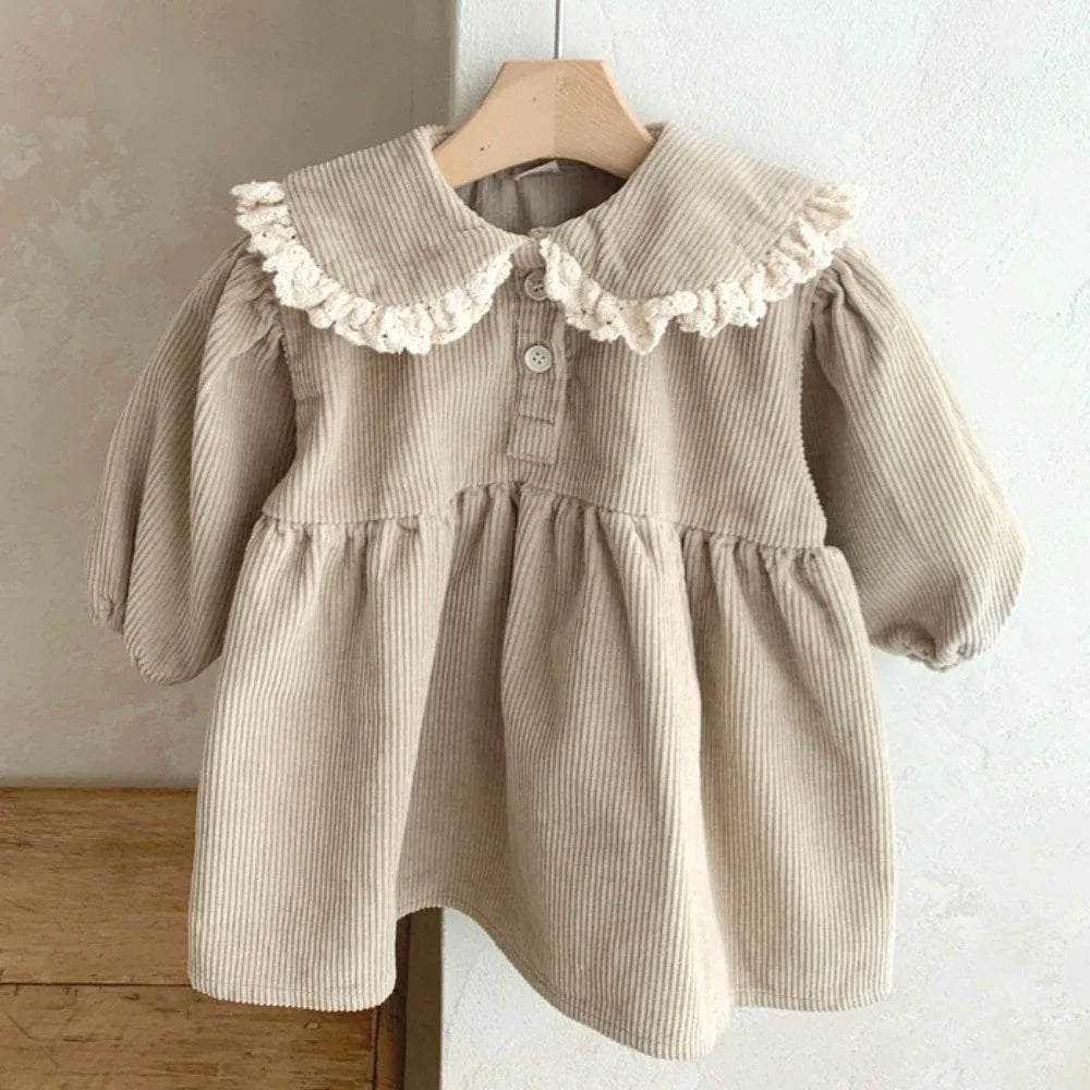 Toddler Girl Corduroy Dress — Peter Pan Collar Long Sleeve