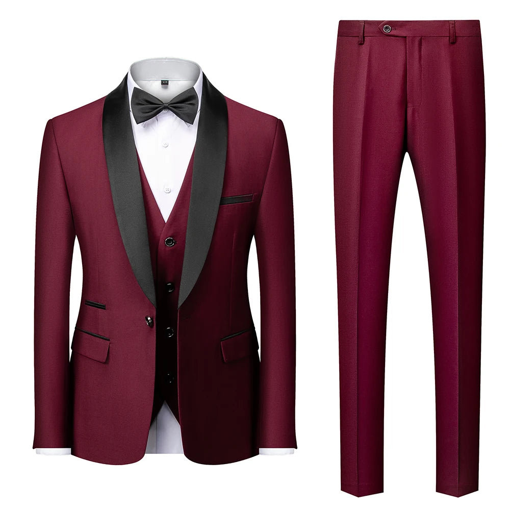 M-6XL Men's Casual Business Have Smoking Suit High End Brand Boutique Fashion Blazer Vest Pants Groom Wedding Dress Party Suit