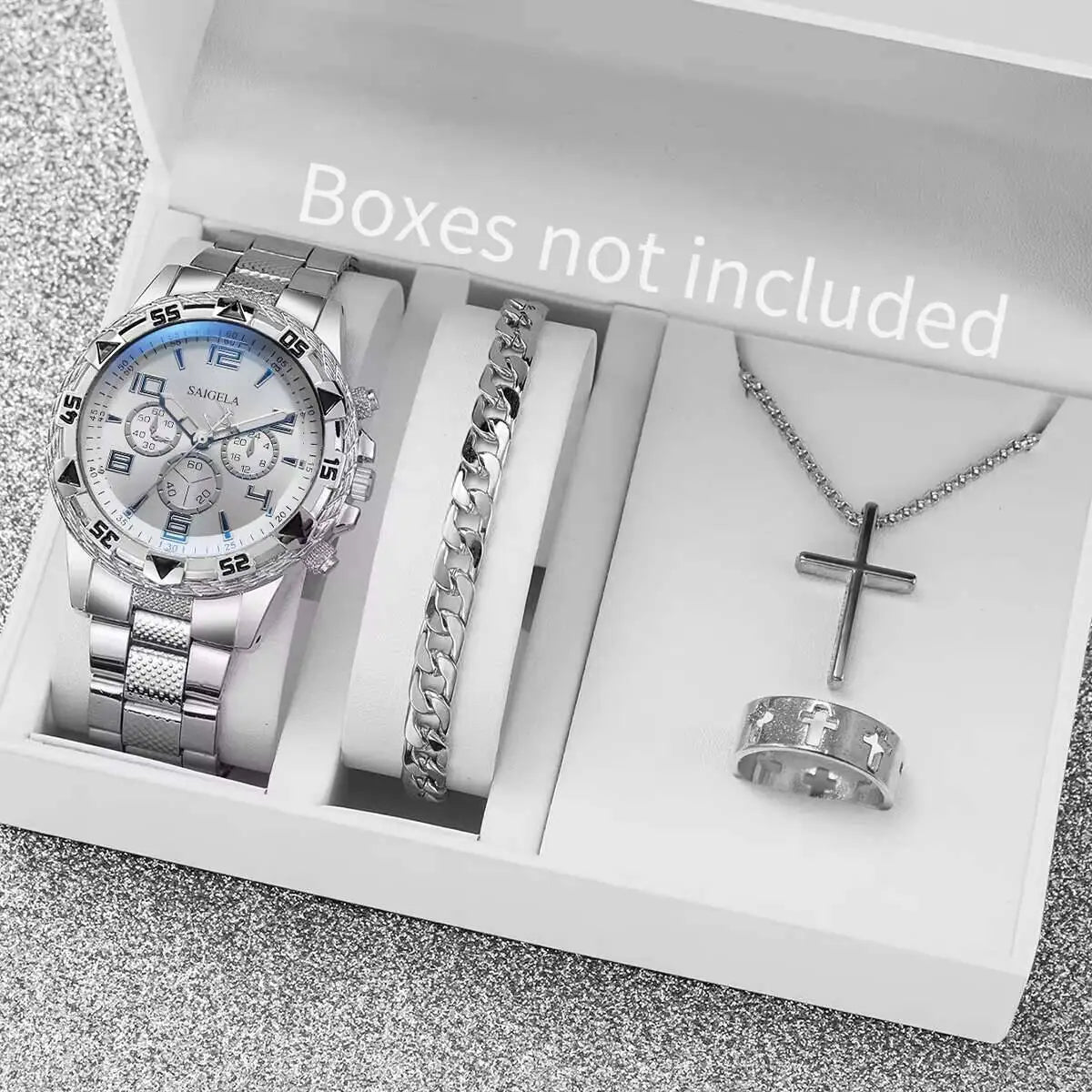 Men's 4-Piece Luxury Watch & Jewelry Set | Quartz Watch, Bracelet, Necklace & Ring