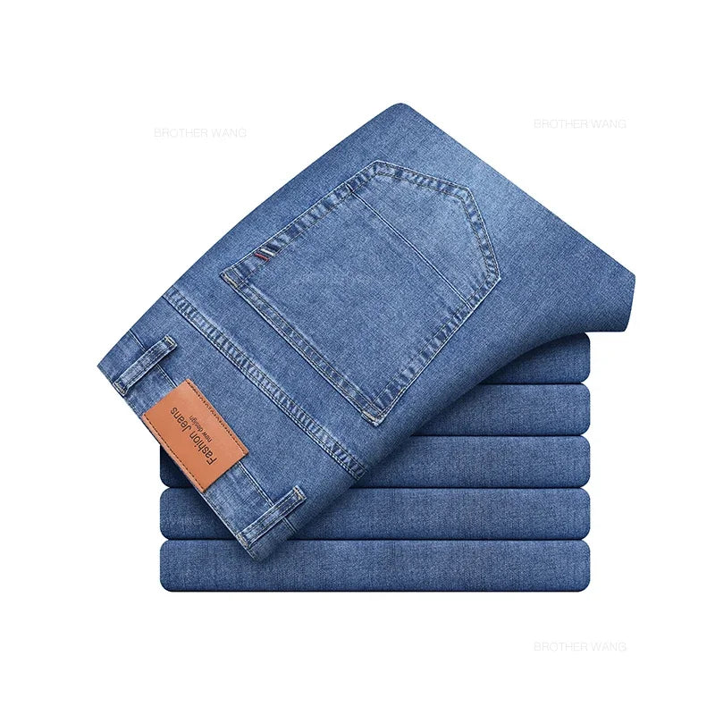 Men's Straight Fit Elastic Cotton Jeans – Lightweight Summer Denim
