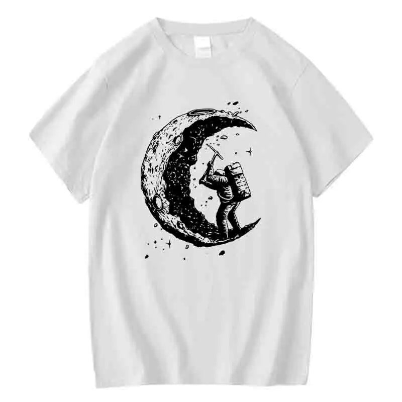 Men's Moon Print Casual T-Shirt — Breathable Cotton Blend Summer Tee