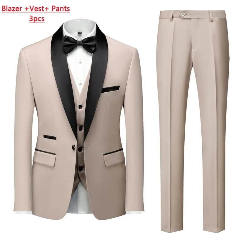 M-6XL Men's Casual Business Have Smoking Suit High End Brand Boutique Fashion Blazer Vest Pants Groom Wedding Dress Party Suit