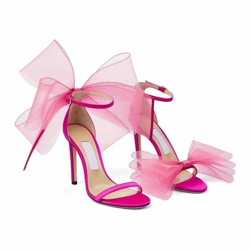 Women's Bow Stiletto Heel Sandals – Korean Style Open-Toe Wedding & Party Heels