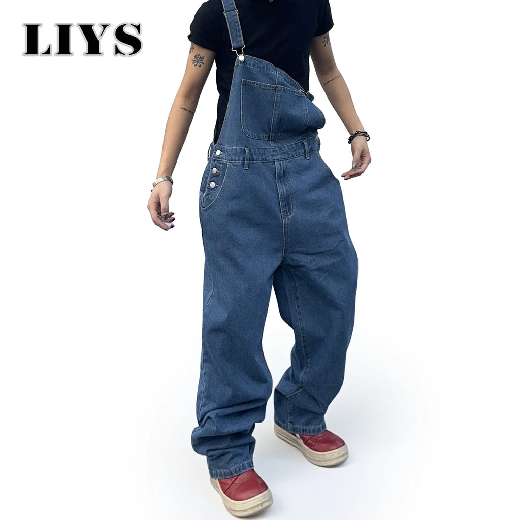 Men's Denim Overall Jumpsuit – Baggy Loose Fit Streetwear Bib Pants