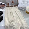 Women's High Waist Belt Wide-Leg Trousers – Solid Color Baggy Office Pants