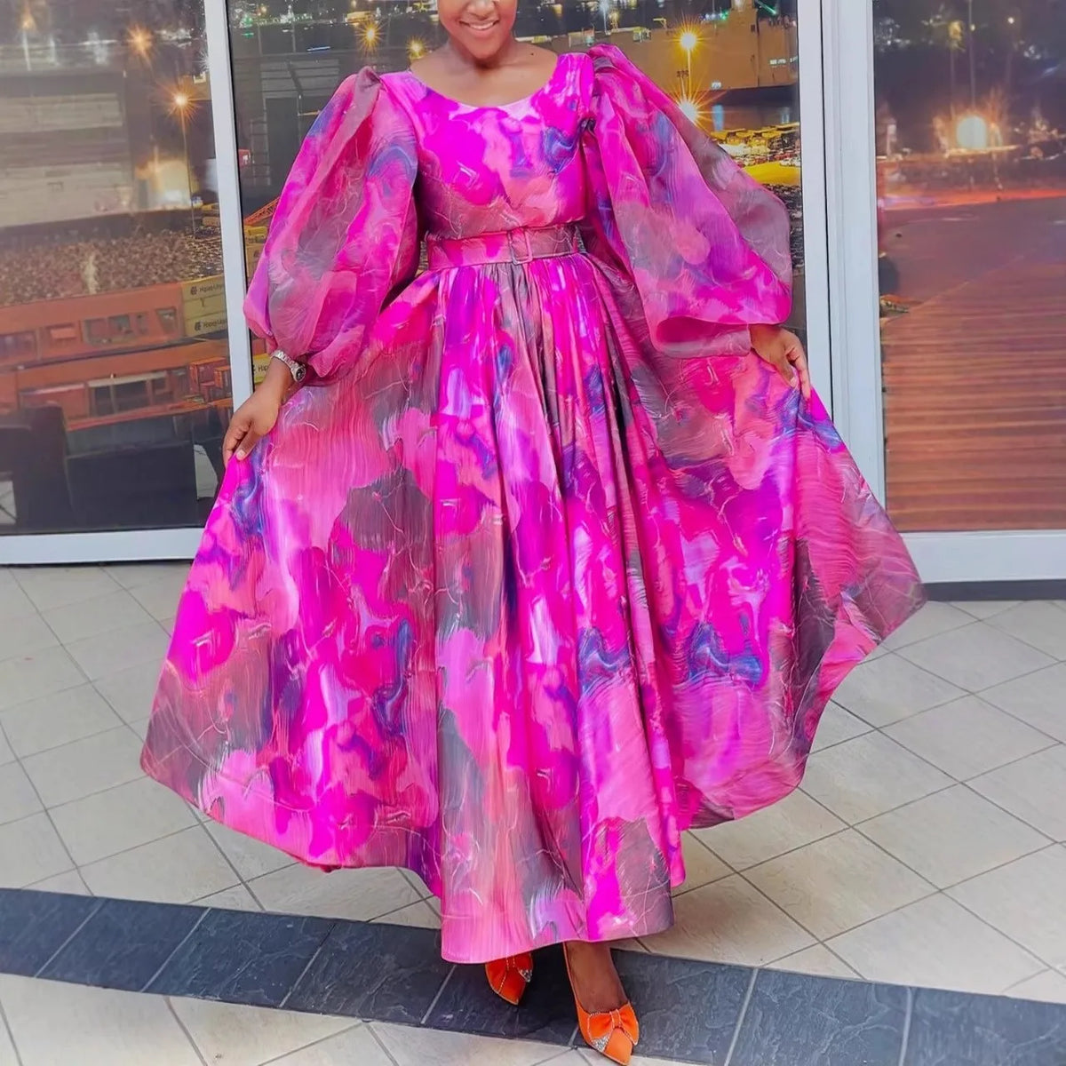 Plus-Size Floral Chiffon Maxi Dress