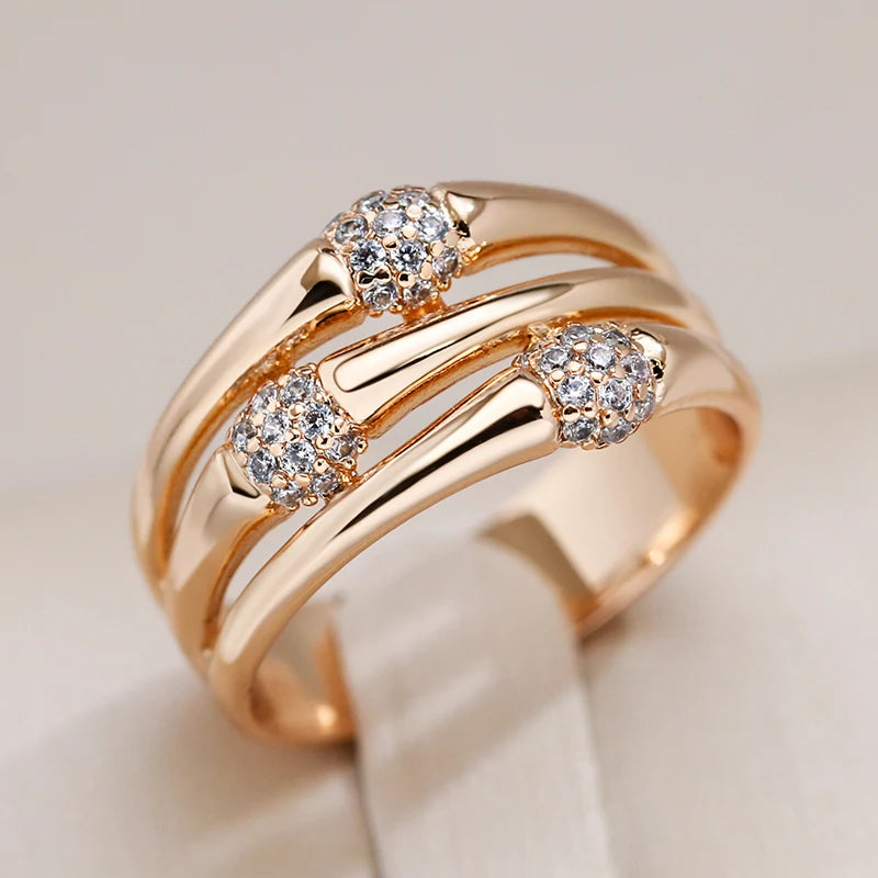 Rose Gold Zircon Cocktail Ring for Women – Wide Band Statement Jewelry