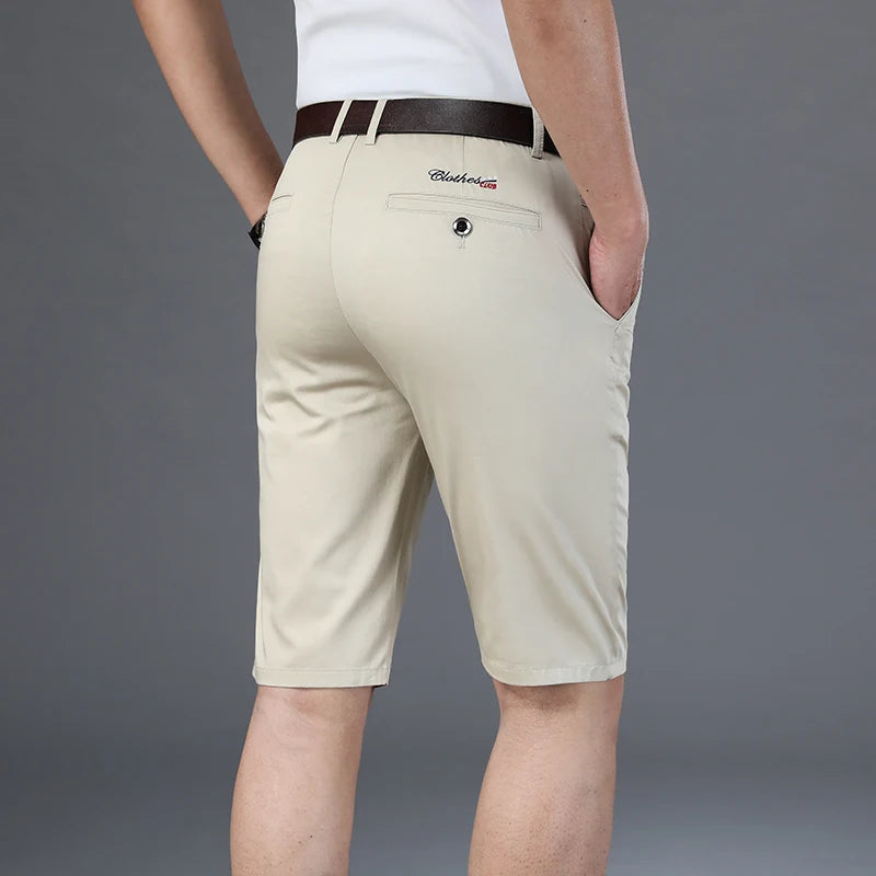 6 Color Casual Shorts Men 2025 Summer New Straight Elastic Business Fashion Thin Short Pants Male Brand Khaki Beige Black Navy