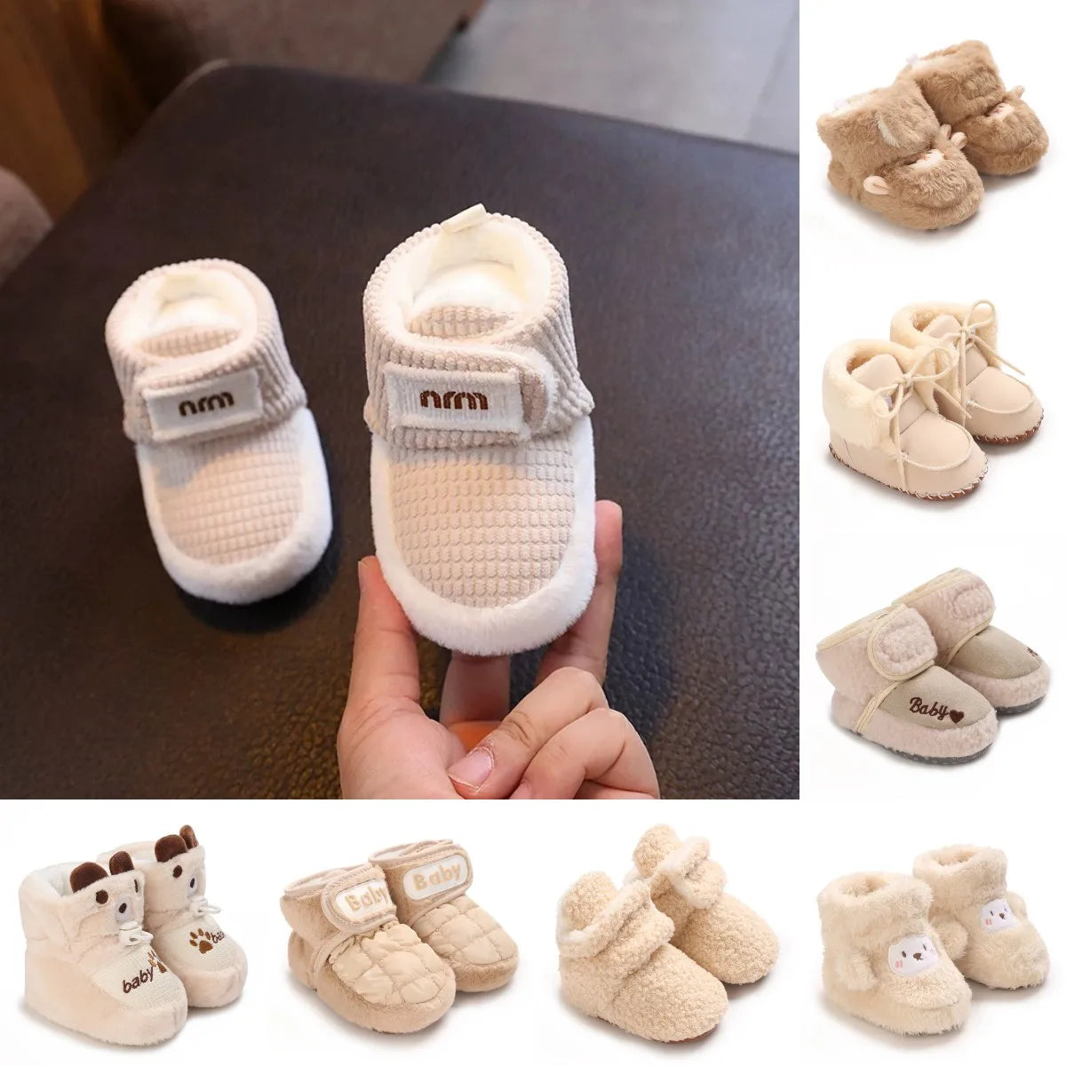 0-18M Apricot New Soft Winter Boots Baby Girl Boy Winter Warm Shoes Solid Fashion Toddler Fuzzy Balls First Walkers Kid Shoes