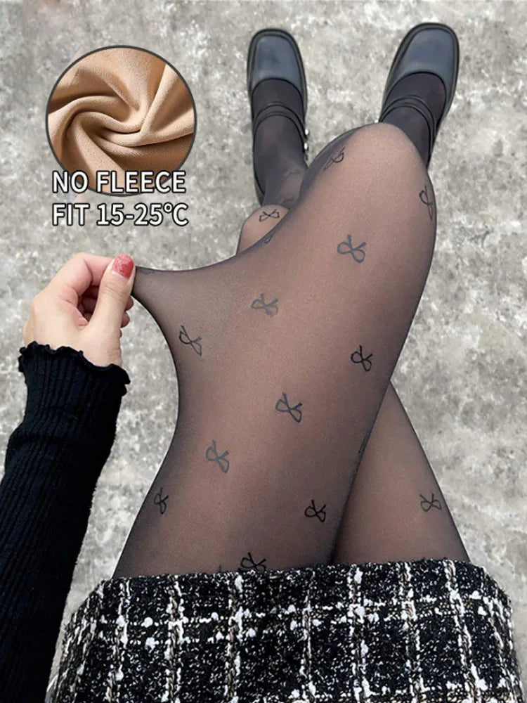 80g/300g Translucent Thicken Fleece Winter Legging Women's Pantyhose Sexy Love Printed High Waist Elastic Warm Party Tights