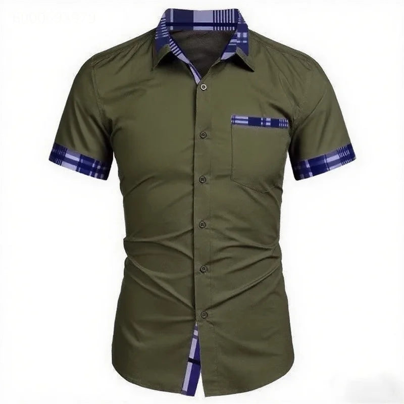 Men's short-sleeved shirts business office wear button-down shirts loose style oversized size XS-5XL soft fabric fast delivery